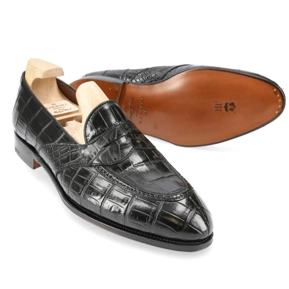 Fashion Carmina ALLIGATOR MOCASINES DE BANDA 80585 UETAM EE NEGRO