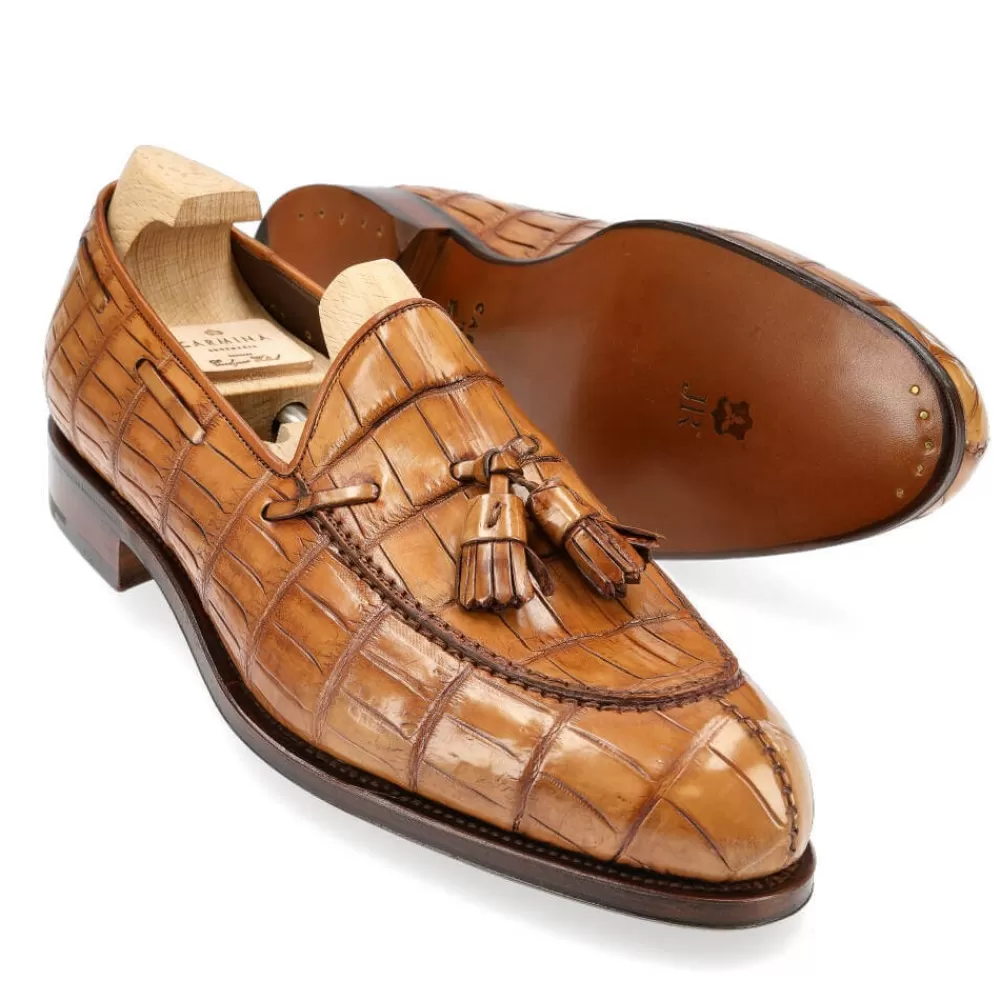Fashion Carmina ALLIGATOR MOCASINES DE HOMBRE CON BORLAS 734 FOREST CUERO